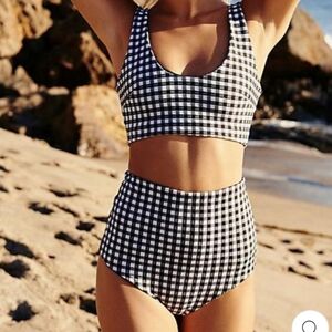 Women's Black and White Checkered Swim Set